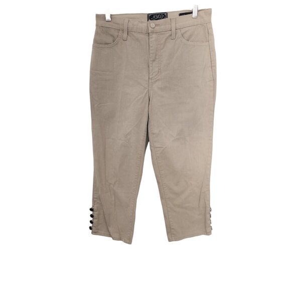 NYDJ Denim Capri Jeans‎ Crop Cuff Buttons Stretch Tan Womens 8 Made in USA EUC - Picture 1 of 13